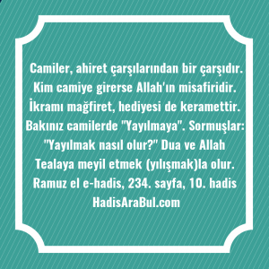   Camiler, ahiret çarşılarından bir çarşıdır. ... hadisi