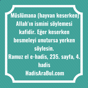   Müslümana (hayvan keserken) Allah'ın ismini ... ile başlayan hadis