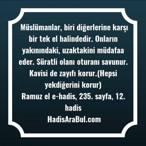   Müslümanlar, biri diğerlerine karşı bir ... hadisi şerifi