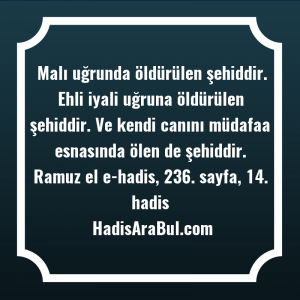   Malı uğrunda öldürülen şehiddir. Ehli ... hadisi şerifi