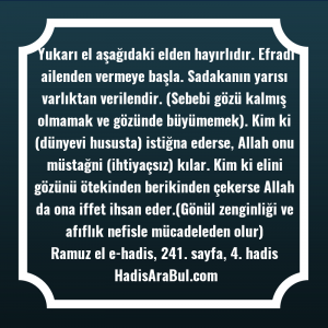   Yukarı el aşağıdaki elden hayırlıdır. ... ile başlayan hadis