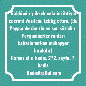   Rabbimin yüksek celalini ihtiyar ederim! ... hadisinin tamamı