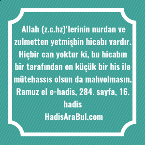   Allah (z.c.hz)'lerinin nurdan ve zulmetten ... ile başlayan hadis