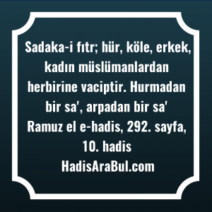   Sadaka-i fıtr; hür, köle, erkek, ... hadisi