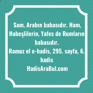   Sam, Arabın babasıdır. Ham, Habeşlilerin, ... hadisi şerifi