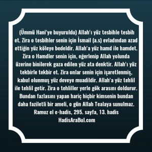   (Ümmü Hani'ye buyuruldu) Allah'ı yüz ... ile başlayan hadis