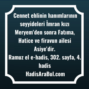   Cennet ehlinin hanımlarının seyyideleri İmran ... ile başlayan hadis