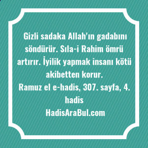   Gizli sadaka Allah'ın gadabını söndürür. ... hadisinin tamamı