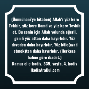   (Ümmühani'ye hitaben) Allah'ı yüz kere ... hadisi