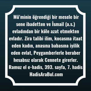   Mü'minin öğrendiği bir mesele bir ... hadisinin tamamı