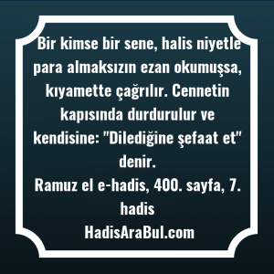   Bir kimse bir sene, halis ... hadisi