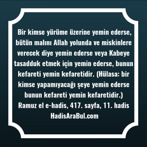   Bir kimse yürüme üzerine yemin ... ile başlayan hadis