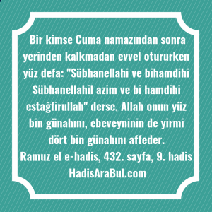   Bir kimse Cuma namazından sonra ... ile başlayan hadis