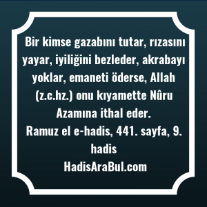   Bir kimse gazabını tutar, rızasını ... ile başlayan hadis