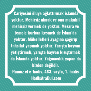   Cariyesini ölüye ağlattırmak islamda yoktur. ... hadisinin tamamı