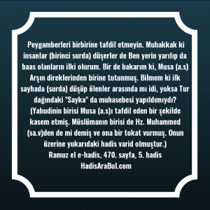   Peygamberleri birbirine tafdil etmeyin. Muhakkak ... ile başlayan hadis