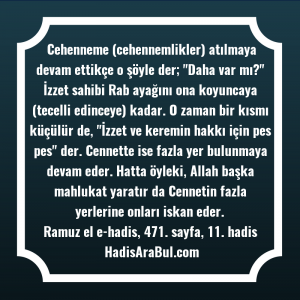   Cehenneme (cehennemlikler) atılmaya devam ettikçe ... ile başlayan hadis