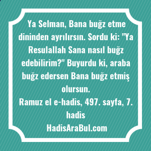   Ya Selman, Bana buğz etme ... ile başlayan hadis