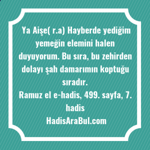   Ya Aişe( r.a) Hayberde yediğim ... hadisinin tamamı