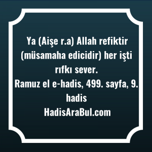   Ya (Aişe r.a) Allah refiktir ... hadisinin tamamı