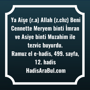  Ya Aişe (r.a) Allah (z.chz) ... ile başlayan hadis