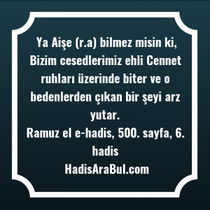   Ya Aişe (r.a) bilmez misin ... hadisi