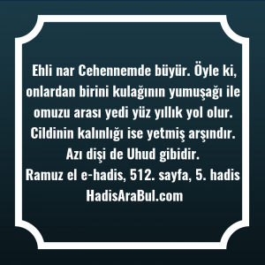   Ehli nar Cehennemde büyür. Öyle ... ile başlayan hadis