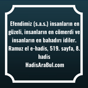   Efendimiz (s.a.s.) insanların en güzeli, ... ile başlayan hadis