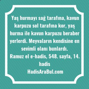   Yaş hurmayı sağ tarafına, kavun ... ile başlayan hadis