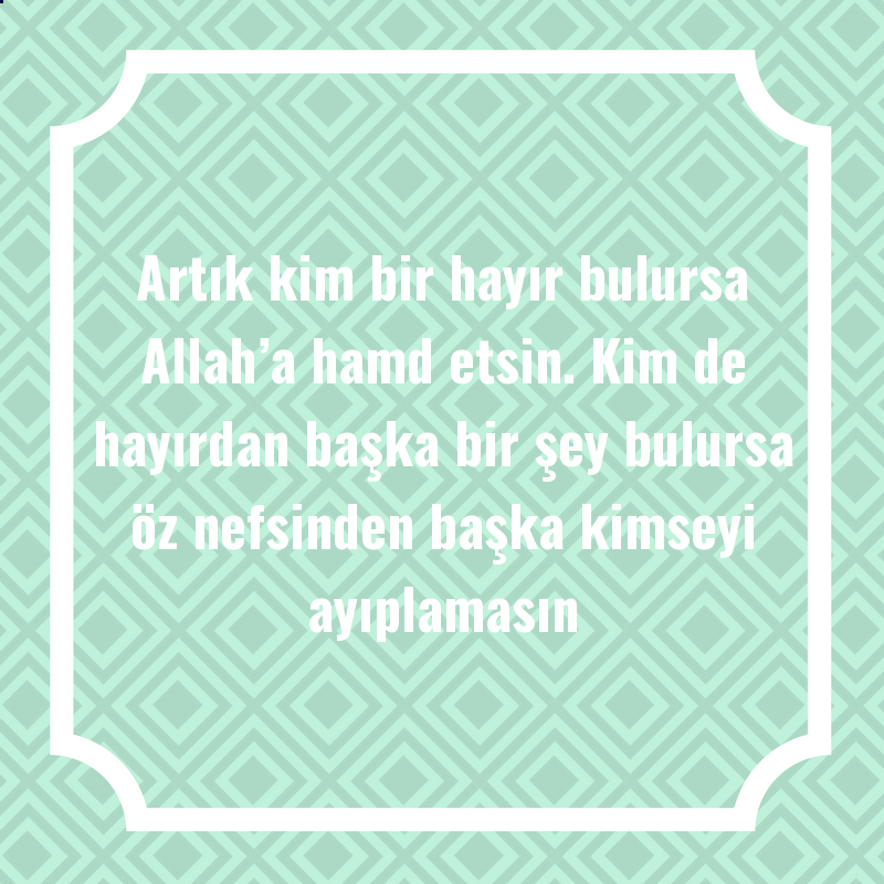 Artık kim bir hayır bulursa Allah’a hamd etsin. Kim de hayırdan başka bir şey bulursa öz nefsinden başka kimseyi ayıplamasın