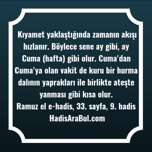   Kıyamet yaklaştığında zamanın akışı hızlanır. ... hadisi