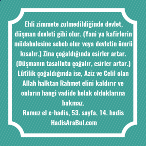   Ehli zimmete zulmedildiğinde devlet, düşman ... hadisinin tamamı