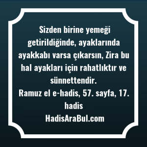   Sizden birine yemeği getirildiğinde, ayaklarında ... ile başlayan hadis