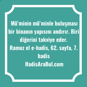   Mü'minin mü'minle buluşması bir binanın ... ile başlayan hadis