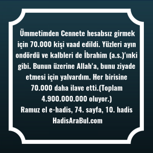   Ümmetimden Cennete hesabsız girmek için ... hadisi