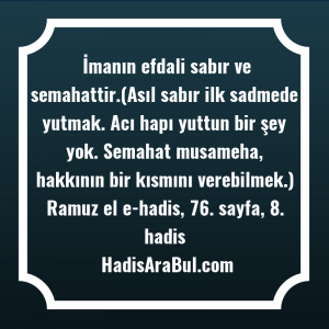İmanın efdali sabır ve semahattir.(Asıl ... hadisinin tamamı