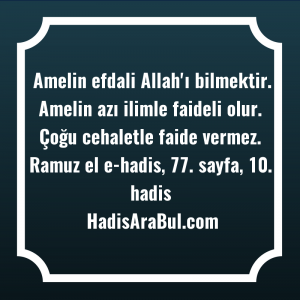   Amelin efdali Allah'ı bilmektir. Amelin ... hadisi şerifi