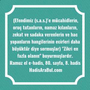   (Efendimiz (s.a.s.)'e mücahidlerin, oruç tutanların, ... hadisinin tamamı