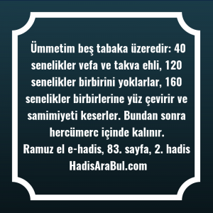   Ümmetim beş tabaka üzeredir: 40 ... ile başlayan hadis