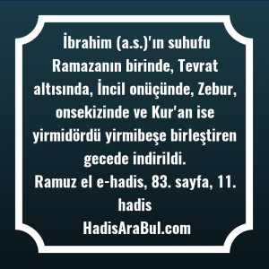   İbrahim (a.s.)'ın suhufu Ramazanın birinde, ... hadisi