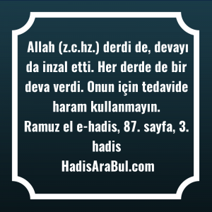   Allah (z.c.hz.) derdi de, devayı ... hadisinin tamamı