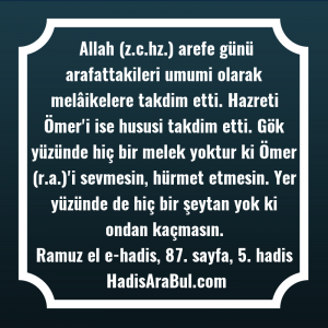   Allah (z.c.hz.) arefe günü arafattakileri ... hadisi