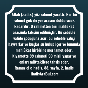   Allah (z.c.hz.) yüz rahmet yarattı. ... hadisinin tamamı