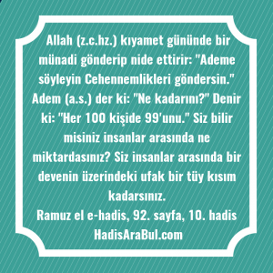   Allah (z.c.hz.) kıyamet gününde bir ... ile başlayan hadis