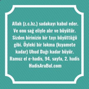   Allah (z.c.hz.) sadakayı kabul eder. ... hadisi