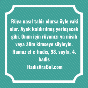   Rüya nasıl tabir olursa öyle ... ile başlayan hadis