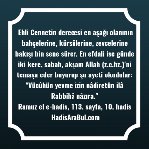   Ehli Cennetin derecesi en aşağı ... hadisinin tamamı