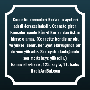   Cennetin dereceleri Kur'an'ın ayetleri adedi ... hadisi