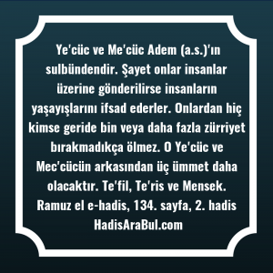   Ye'cüc ve Me'cüc Adem (a.s.)'ın ... hadisinin tamamı
