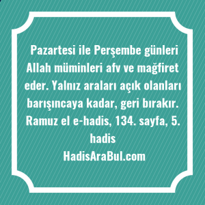   Pazartesi ile Perşembe günleri Allah ... ile başlayan hadis